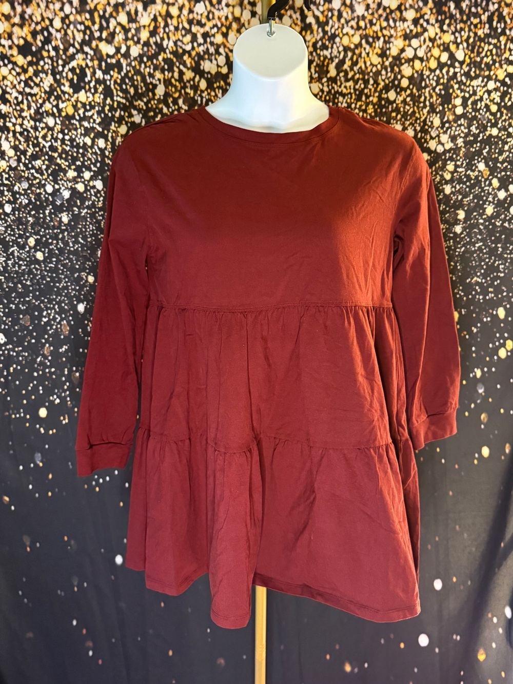 Serra Tiered Long-Sleeve Tunic — Burgundy